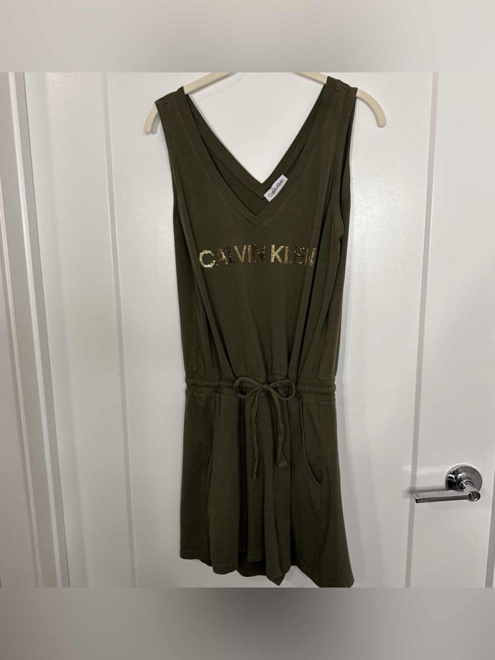 Calvin Klein Women's Olive V-Neck Romper Size Medium - Picture 2 of 6